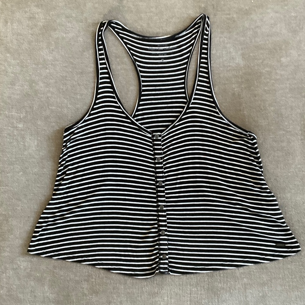 Hollister Black and White Striped Tank Top